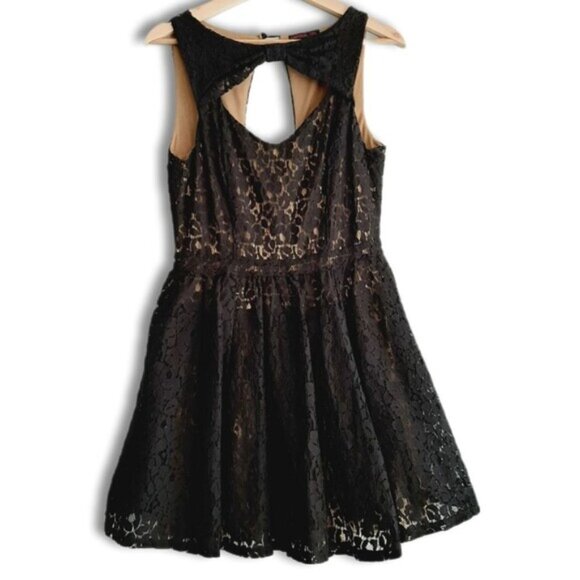 MATERIAL GIRL Fit & Flare Black Lace Ruffle Mini Dress Junior Girl Sz L - Picture 2 of 16